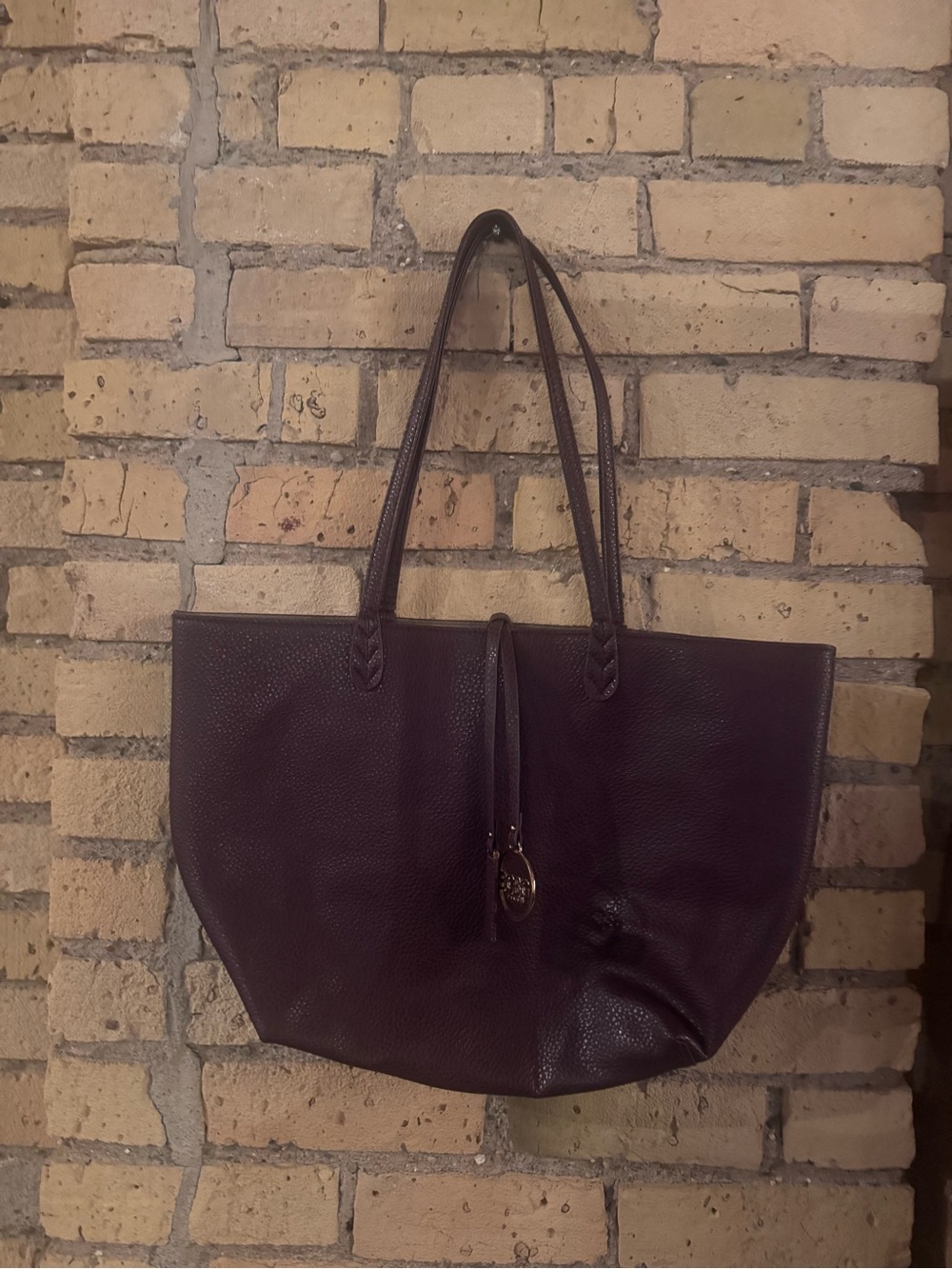 BCBG Paris Deep Plum Leather Tote with Charm